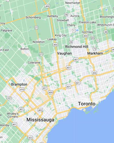Map of Toronto and surrounding cities that we service